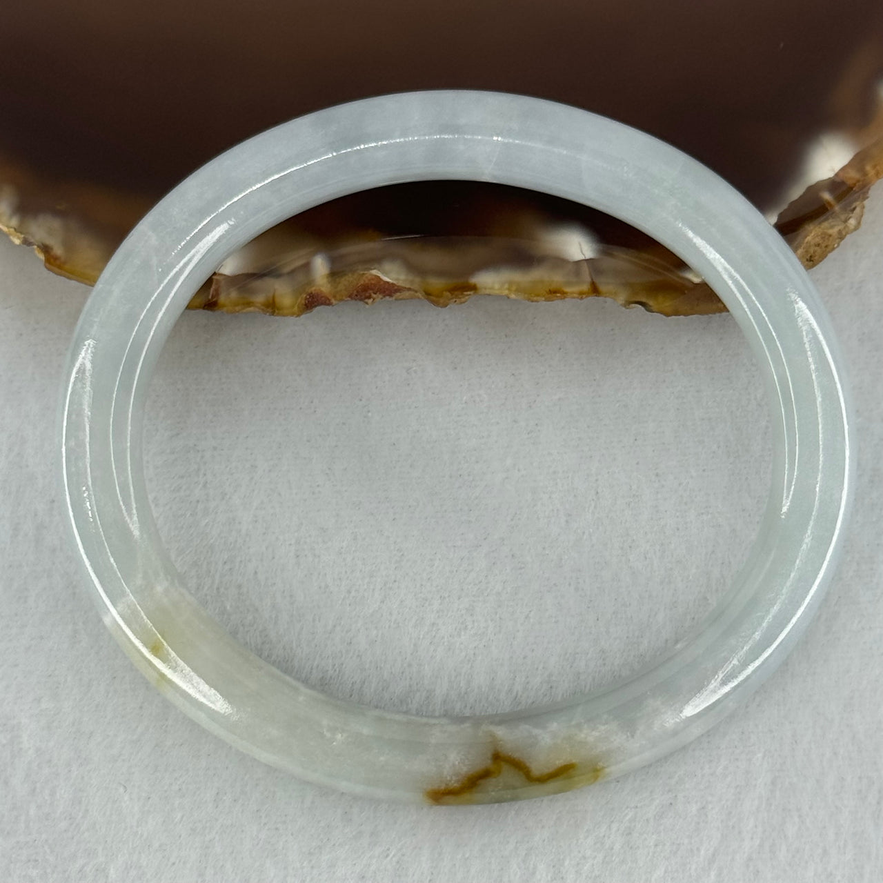 Type A Sky Blue with Green and Brown Patch Jadeite Oval Bangle Internal Diameter 58.0mm 32.09g 7.4 by 7.9mm (External Rough with Internal Lines) - Huangs Jadeite and Jewelry Pte Ltd