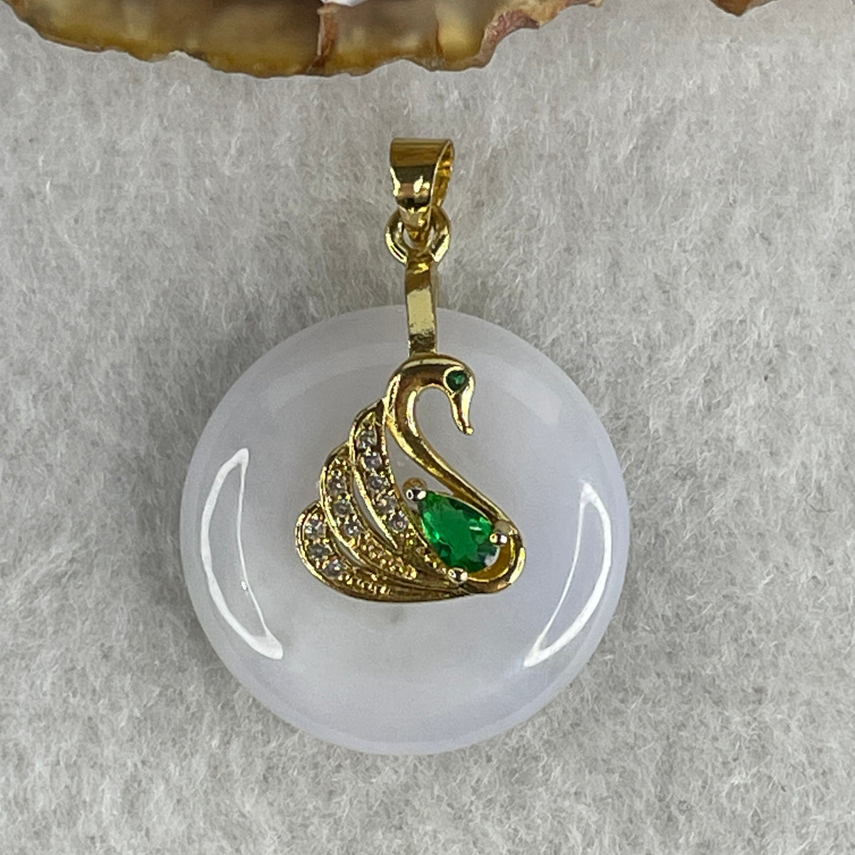 Natural Type A Lavender Jadeite Ping An Kou Pendant in Gold-Colored S925 Silver | (7.42g | 23.3 x 5.8mm | Lifelong Serenity & Protection Anchor, Feng Shui Abundance & Noble Charm Pendant) - Huangs Jadeite and Jewelry Pte Ltd