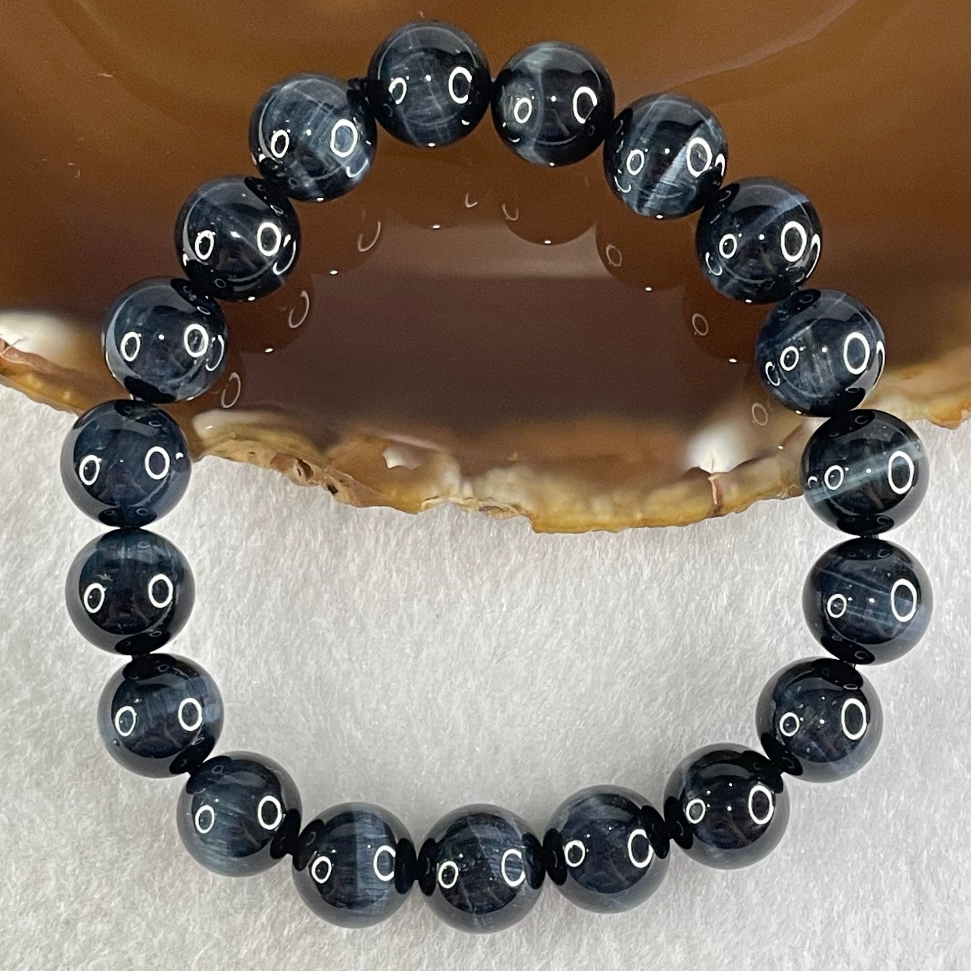 Natural Blue Tiger Eye Quartz Beads Bracelet 29.06g 16.5cm 10.5mm 19 Beads - Huangs Jadeite and Jewelry Pte Ltd