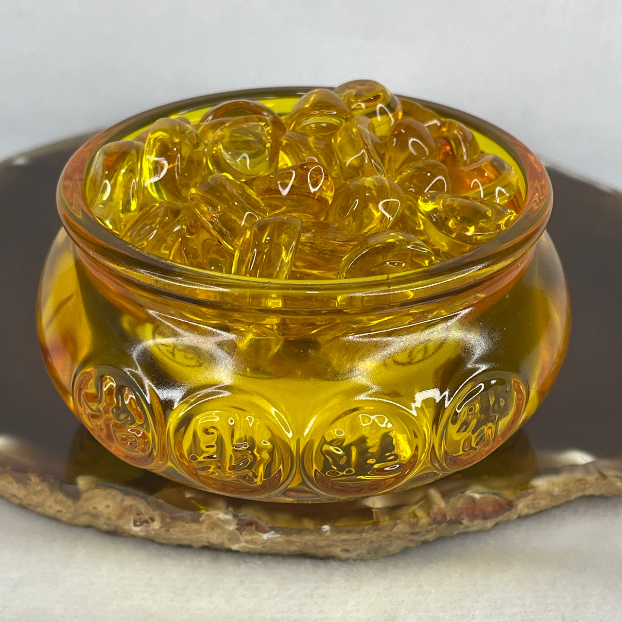 Golden Yellow Liuli Prosperity Wealth Pot with Mini Ingots | Authentic Feng Shui Wealth Basin (Treasure Bowl) | Ultimate Abundance, Success & Cash Flow Manifestation Magnet (80.6x45.0mm | 323.77g)