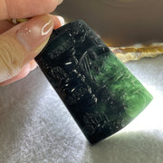 Natural Type A Wuji Grey with Blueish Green Jadeite Buddha on Shan Shui & Gui Ren Pendant | (51.77g | 62.0 x 40.8 x 7.8mm | Joy, Infinite Wealth & Noble Benefactor Anchor, Feng Shui Sovereign Masterpiece) - Huangs Jadeite and Jewelry Pte Ltd