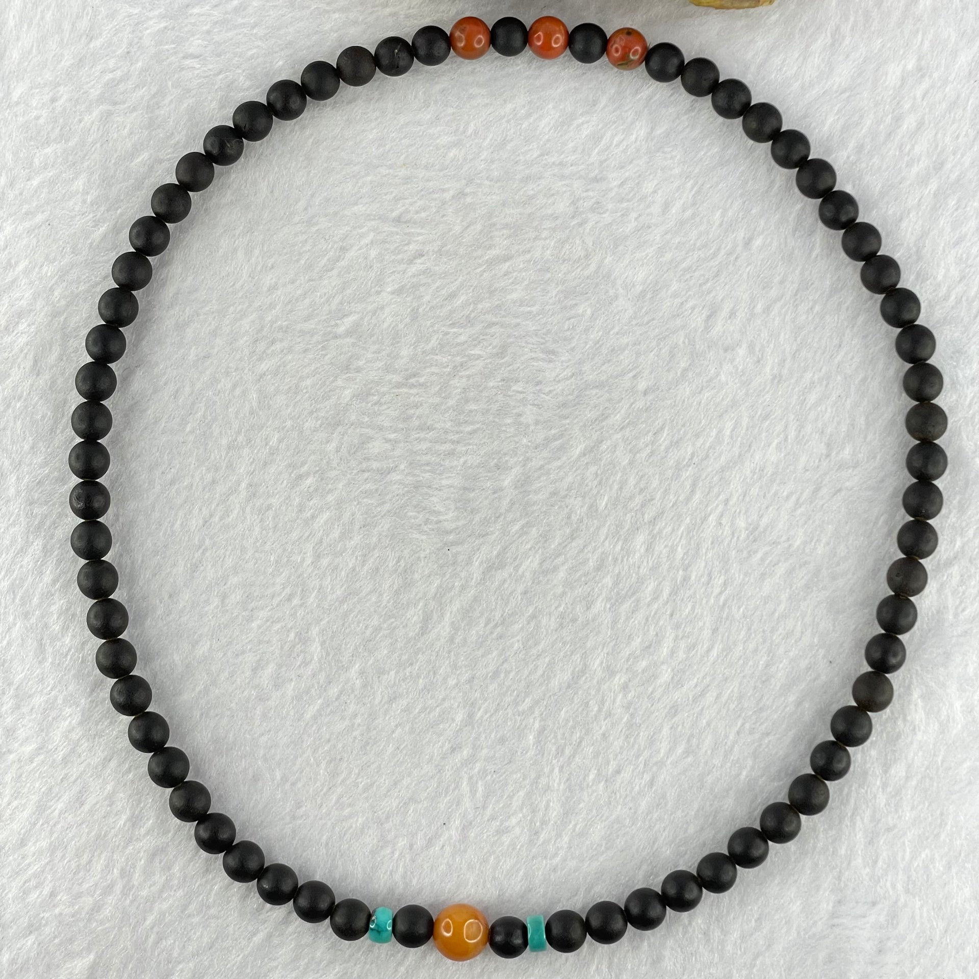 Natural Dark Matt Black Amber Beads Elastic Necklace 天然大黑天翁琥珀项链 10.72g 42cm 8.6mm 1 Beads 6.8mm 67 Beads - Huangs Jadeite and Jewelry Pte Ltd