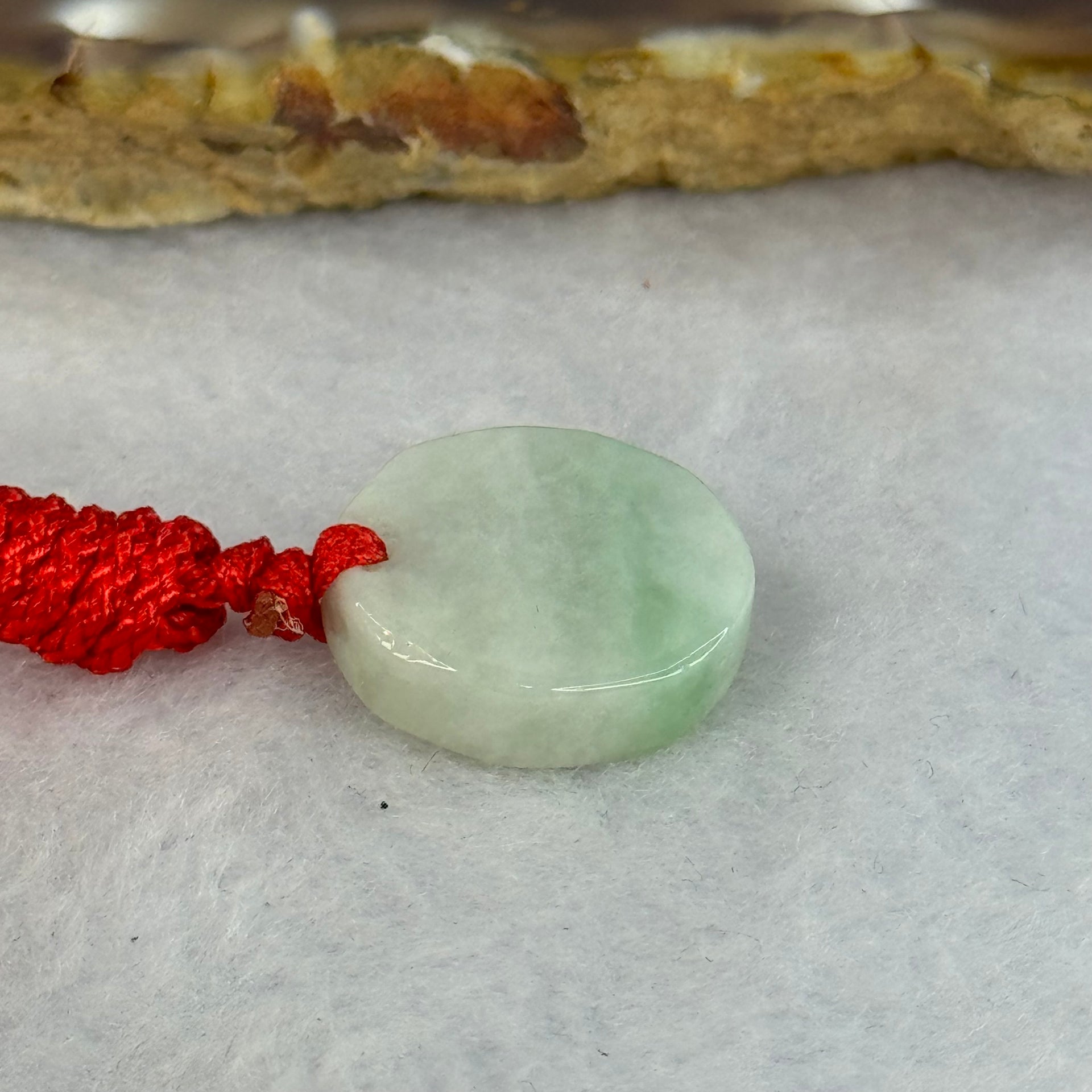 Type A Green Jadeite Round Wu Shu Pai Pendent 4.01g 16.7 by 4.6mm - Huangs Jadeite and Jewelry Pte Ltd