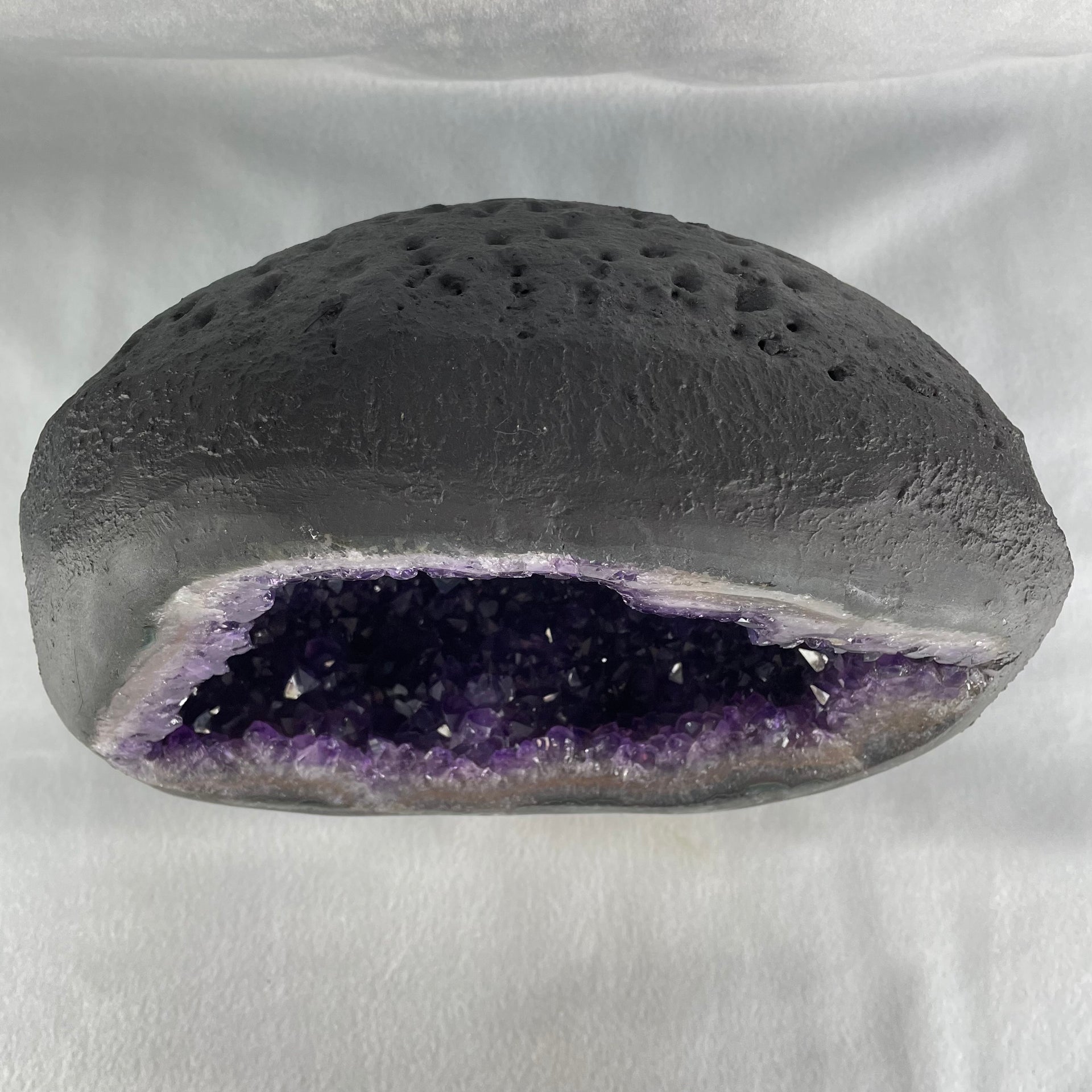Natural Deep Intense Purple Amethyst Cave with Wooden Stand 5,981.0g 225.0 by 160.0 by 260.0mm - Huangs Jadeite and Jewelry Pte Ltd
