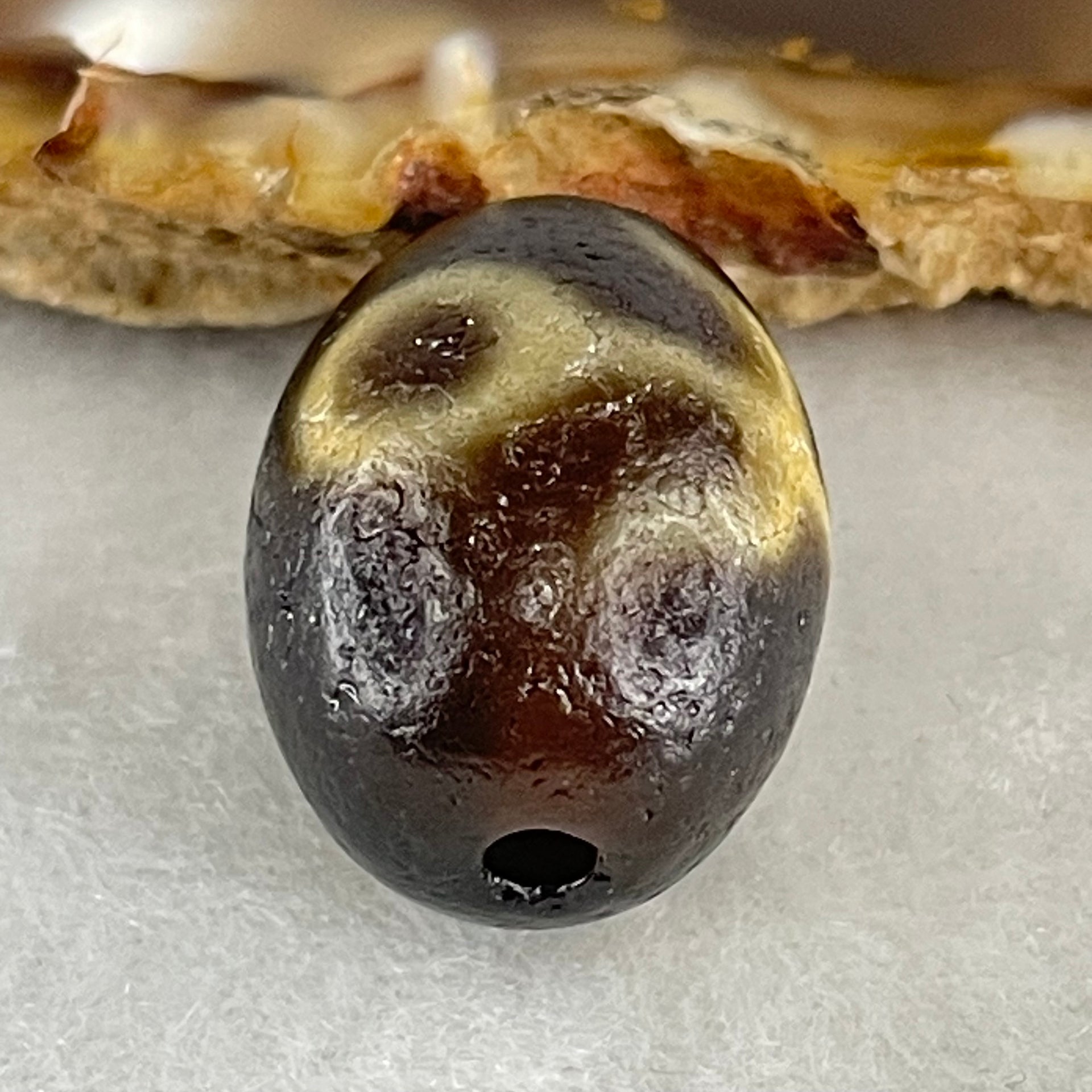 Natural Powerful Tibetan Old Oily Agate Patina Guiren Tairen Human Dzi Bead Totem Amulet Heavenly Master (Tian Zhu) 贵人天诛 6.09g 19.7 by 15.0mm - Huangs Jadeite and Jewelry Pte Ltd