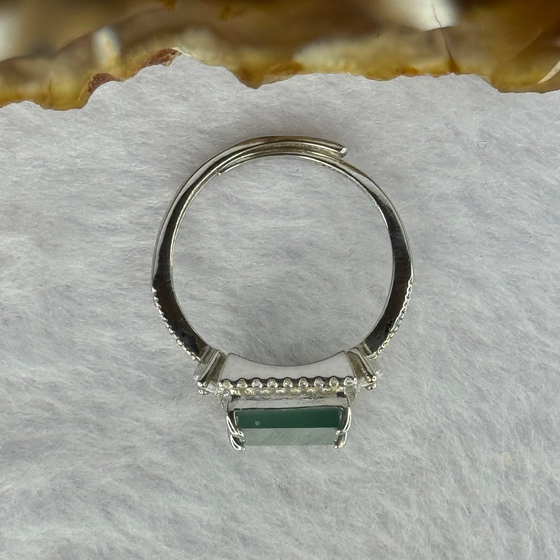 Type A Icy Blueish Green Jadeite with Crystals in S925 Sliver Ring (Adjustable Size) 2.95g 10.1 by 7.6 by 2.0mm - Huangs Jadeite and Jewelry Pte Ltd