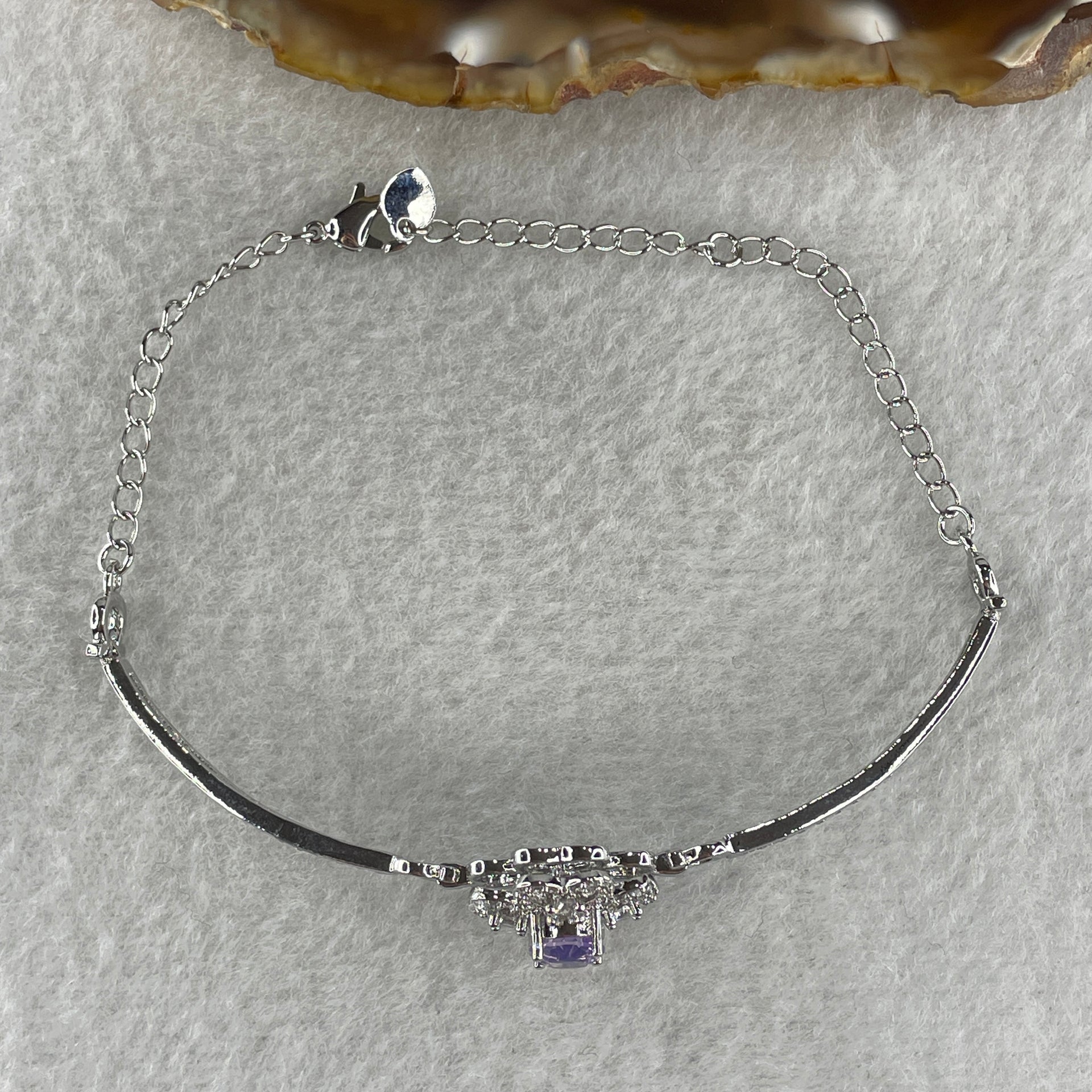 Natural Purple with Colorless Cubic Zirconia Beads Bracelet in S925 Sliver 6.99g 5.8 by 2.0mm - Huangs Jadeite and Jewelry Pte Ltd