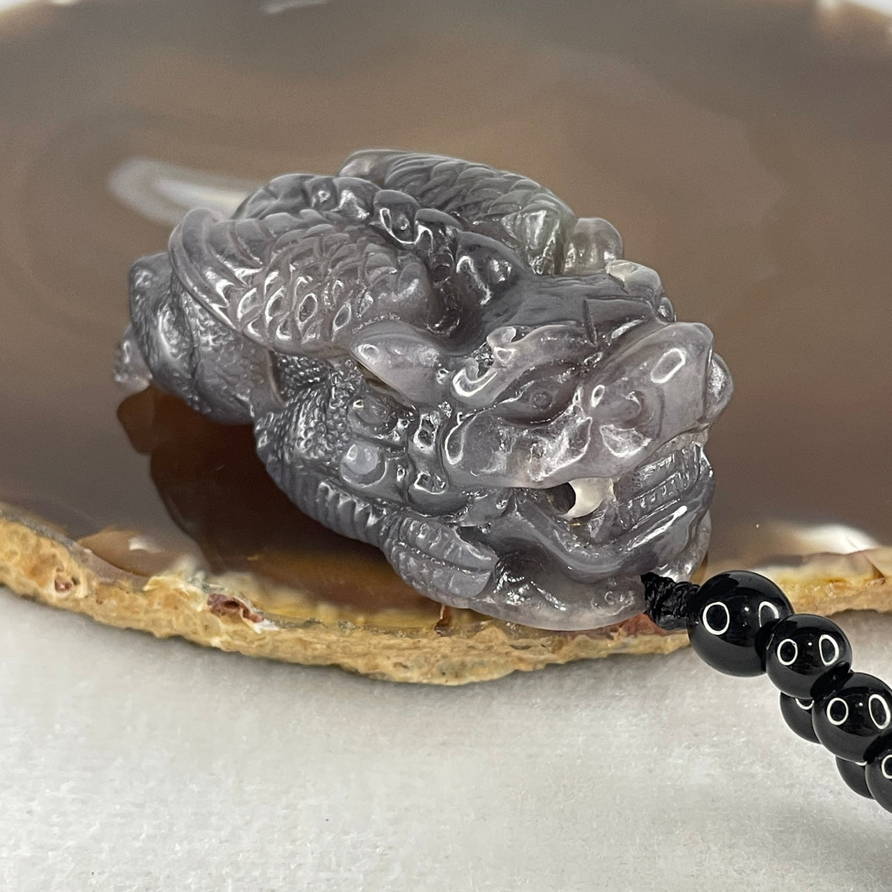 Certified Natural Nephrite Pixiu Pendant 92.20g - 57.1x31.0x25.1mm - Purplish Grey Flying Pixiu Handplay - Grade A Untreated Nephrite Jade Art