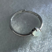 Type A Icy Faint Green Cabochon Jadeite in S925 Sliver Ring (Adjustable Size) 1.05g 4.5 by 3.0mm - Huangs Jadeite and Jewelry Pte Ltd