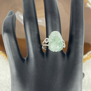 Type A White Jadeite Ring | Ethereal Floating Blueish-Green Flora (Piao Hua) | Master Hand-Carved Prosperity Pixiu | Solid S925 Sterling Silver Setting | Smart Adjustable Sizing (4.77g 18.5x12.7x6.5mm) - Huangs Jadeite and Jewelry Pte Ltd