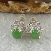 Type A Natural Green Jadeite Cabochon 6.7 by 5.2 by 2.5m Stone for Setting 4.46g (On Silver Earrings Mold) - Huangs Jadeite and Jewelry Pte Ltd