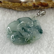 Type A Natural Semi Icy Blueish Green with Piao Hua Flora Jadeite Ruyi in S925 Silver Pendant 6.48g 32.2 by 21.4 by 5.1mm - Huangs Jadeite and Jewelry Pte Ltd