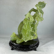 Natural Green Serpentine Dragon with Shou Xing Gong and Tong Zi with Wooden Stand Display 2610.6g 200.0 by 175.0 by 215.0mm - Huangs Jadeite and Jewelry Pte Ltd