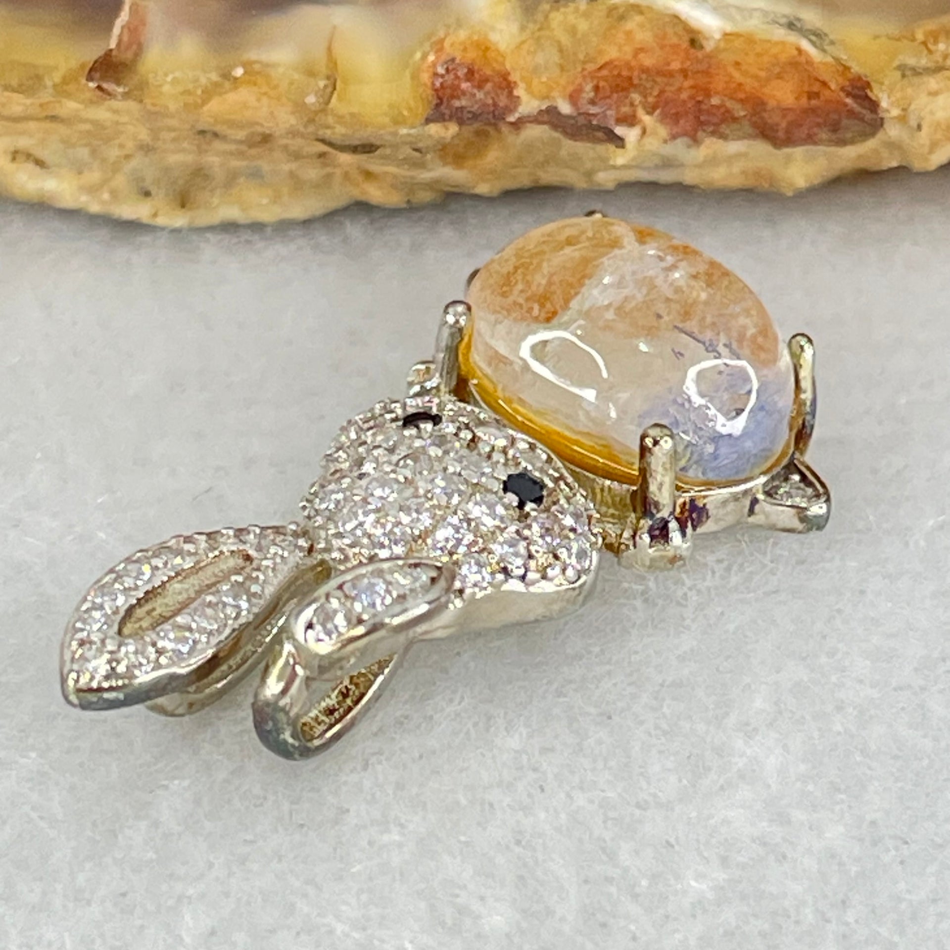 Rare Natural Blue Dumortierite Rutilated Quartz in S925 Sliver Rabbit Pendant 2.40g 10.0 by 7.1 by 5.5mm - Huangs Jadeite and Jewelry Pte Ltd