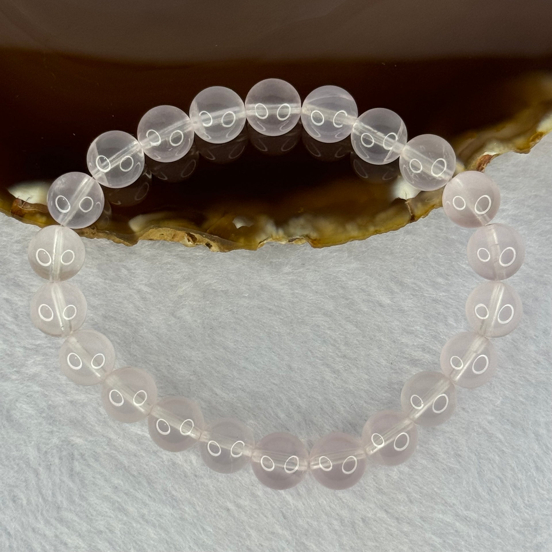 Natural Rose Quartz Beads Bracelet 天然玫瑰石英珠手链 20.43g 16cm 8.9mm 22 Beads - Huangs Jadeite and Jewelry Pte Ltd