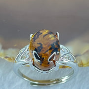 Natural Cognac Amber in S925 Sliver Ring (Adjustable Size) 2.11g 12.7 by 9.0 by 4.5mm - Huangs Jadeite and Jewelry Pte Ltd