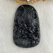 Type A Opaque to Partial Translucent Black Omphacite Jadeite Eagle Fish and Lotus Leaf Pendant 29.55g 60.1 by 38.1 by 8.0mm - Huangs Jadeite and Jewelry Pte Ltd