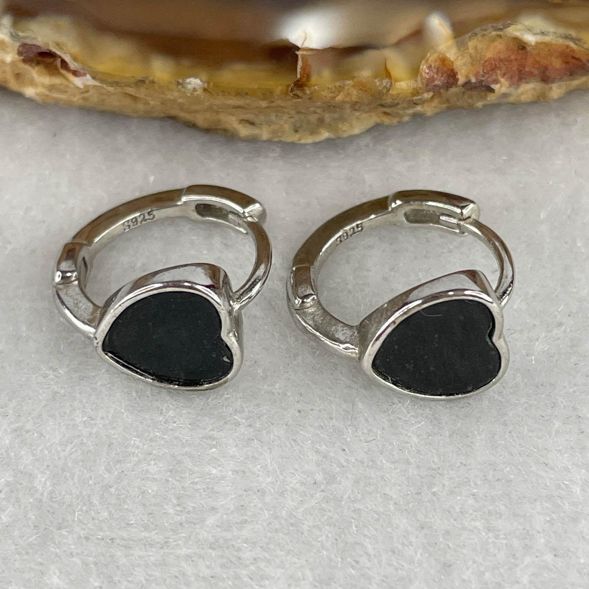Certified Type A Black Omphacite Jadeite Heart Earrings in S925 Sterling Silver | Elegant Romantic Protection Studs (4.27g | 8.3 x 8.0 x 1.5mm)
