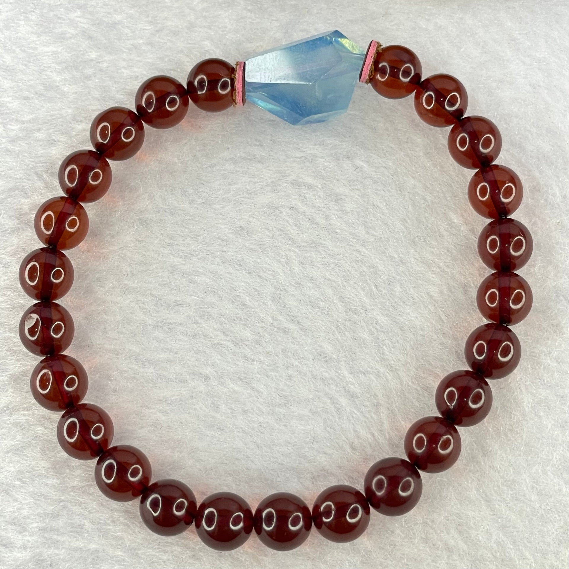 Natural Dark Red Blood Amber Beads Bracelet 天然血珀手链 8.45g 17cm 7.6mm 24 Beads - Huangs Jadeite and Jewelry Pte Ltd