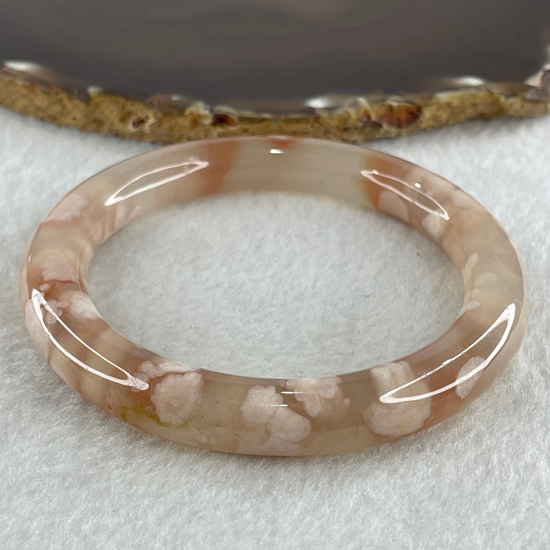 Natural Pinkish Flower Agate Bangle 45.47g Internal Diameter 59.5mm 10.0 by 10.7mm (Perfect) - Huangs Jadeite and Jewelry Pte Ltd