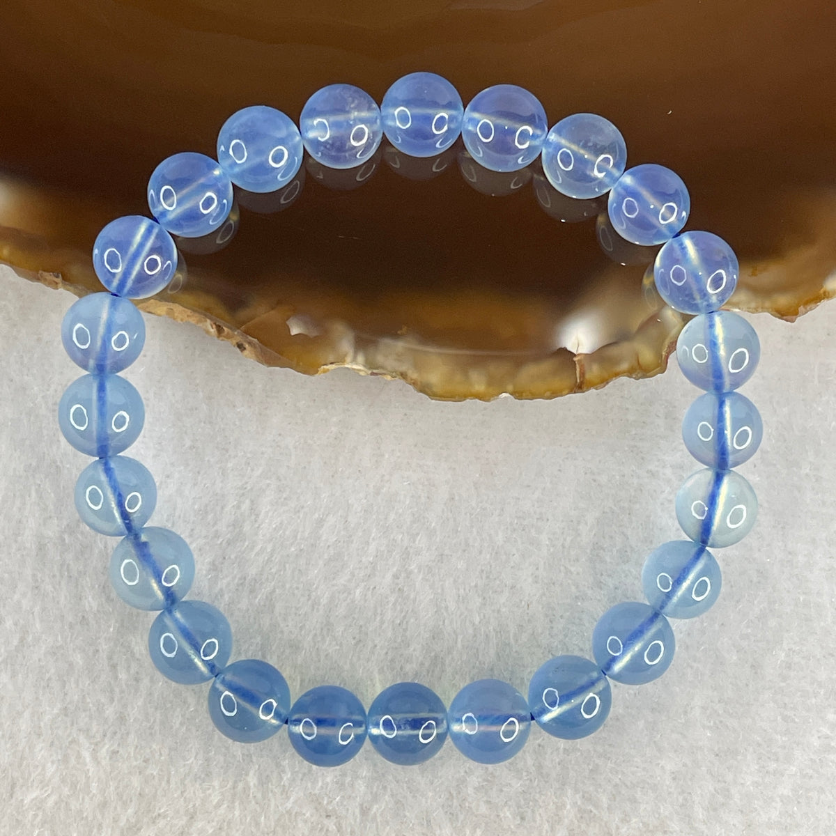 Certified Good Grade Natural Aquamarine Beads Bracelet | 15cm with 24 Beads 7.8mm (14.25g | Ocean Blue Translucency | Throat & Third Eye Chakra Harmony, Tranquil Communication & Serene Wealth Shield)