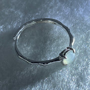 Type A Icy Faint Green Cabochon Jadeite in S925 Sliver Ring (Adjustable Size) 1.09g 5.0 by 2.0mm - Huangs Jadeite and Jewelry Pte Ltd