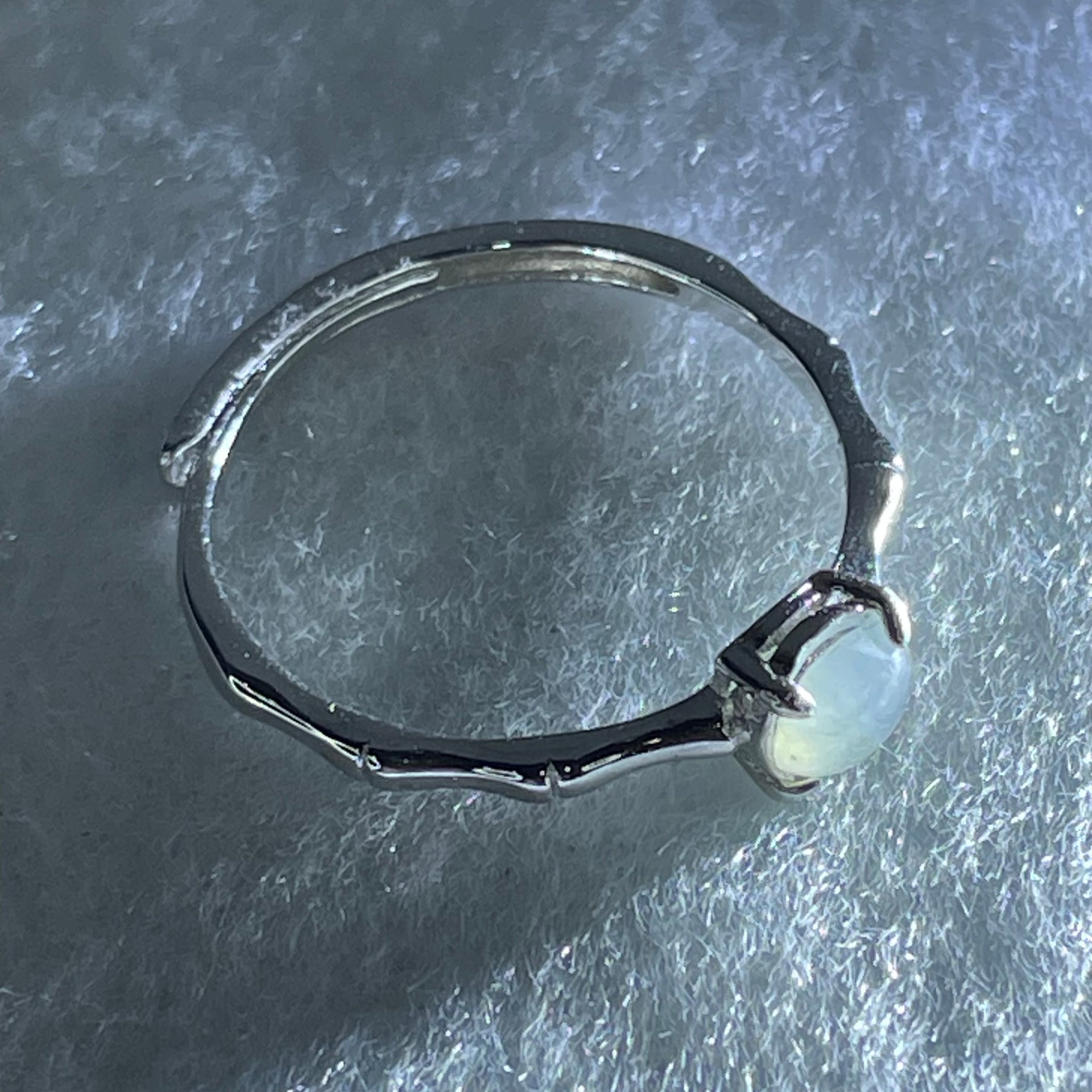 Type A Icy Faint Green Cabochon Jadeite in S925 Sliver Ring (Adjustable Size) 1.09g 5.0 by 2.0mm - Huangs Jadeite and Jewelry Pte Ltd