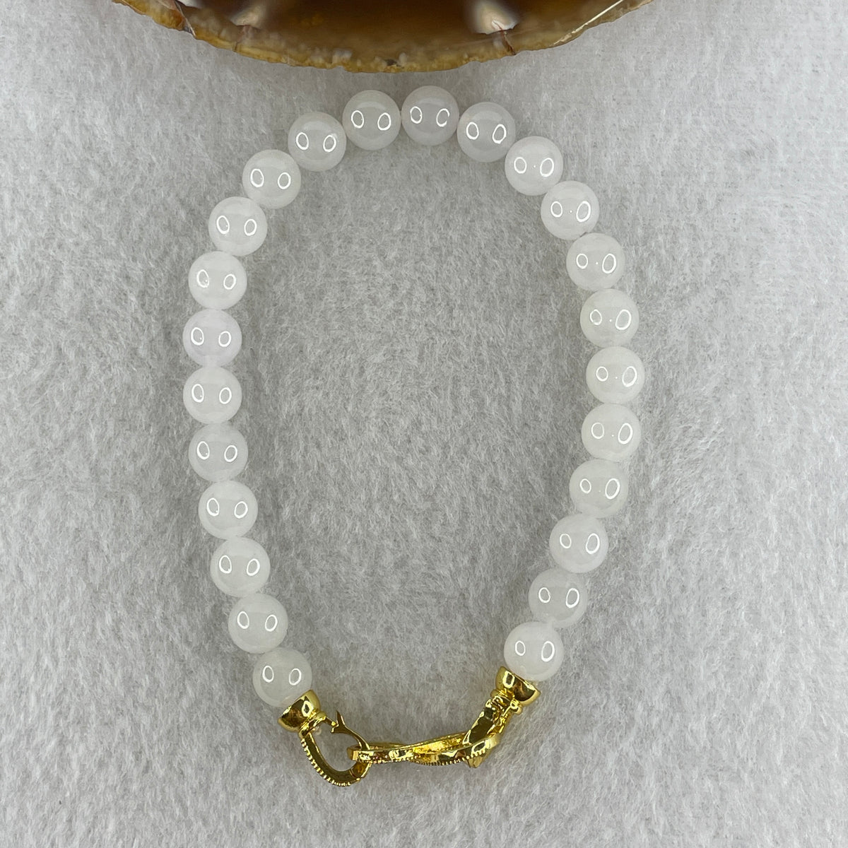 Natural Type A Semi Icy Light Lavender Jadeite Beads Bracelet | (25.05g | 20cm | 8.1mm x 24 Beads | Synergy, "Zi Qi Dong Lai" Noble Benefactor Magnet & Feng Shui Serenity Catalyst) - Huangs Jadeite and Jewelry Pte Ltd