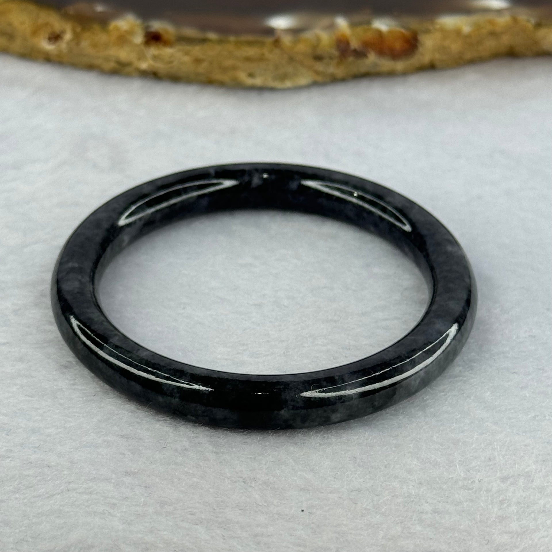 Type A Black Grey Wuji Jadeite Baby Bangle 15.03g Internal Diameter 40.8mm 6.4 by 6.5mm - Huangs Jadeite and Jewelry Pte Ltd