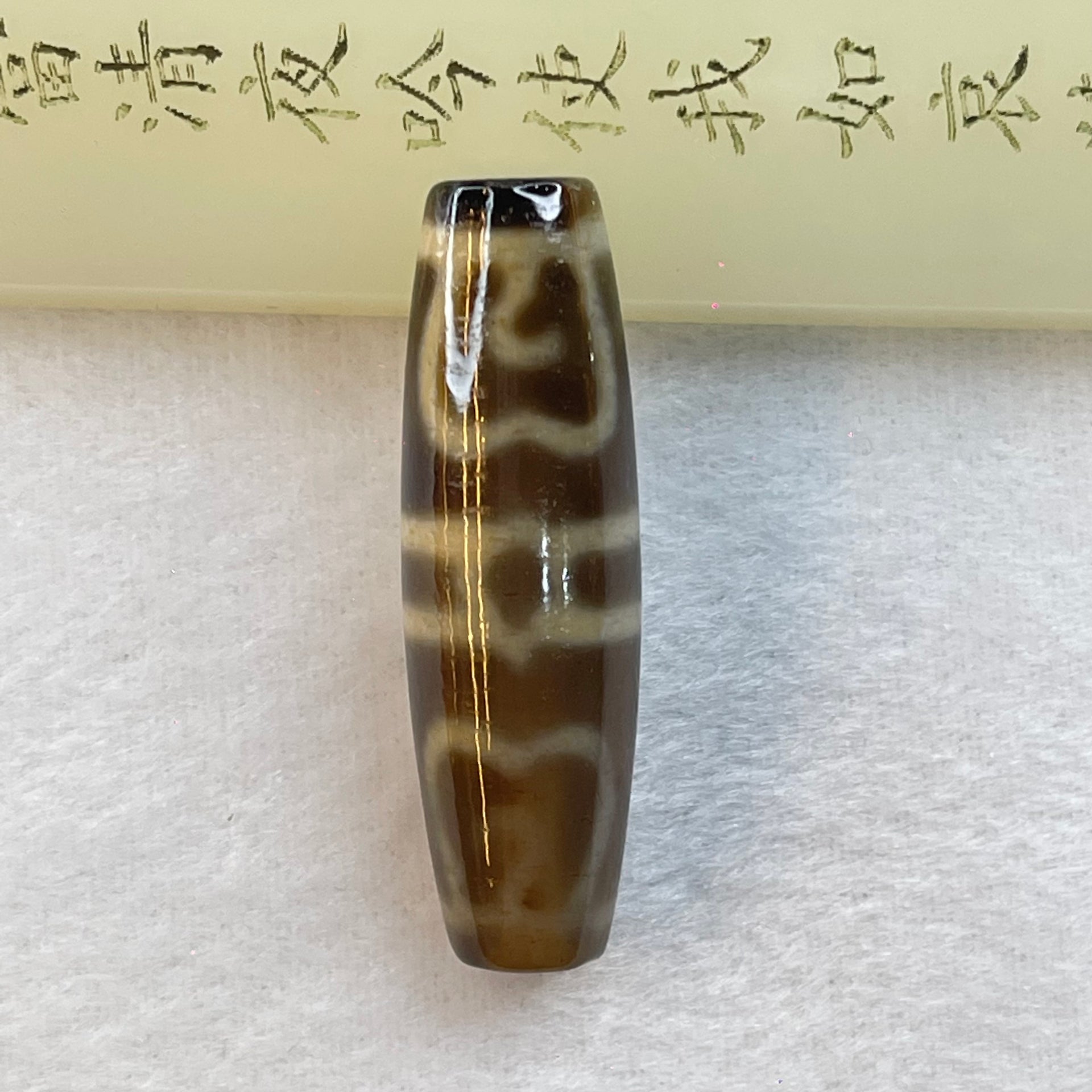 Natural Powerful Tibetan Old Oily Agate Guru Dharma Hat Dzi Bead Heavenly Master (Tian Zhu) 莲师法帽天珠 16.33g 48.2 by 14.8mm - Huangs Jadeite and Jewelry Pte Ltd