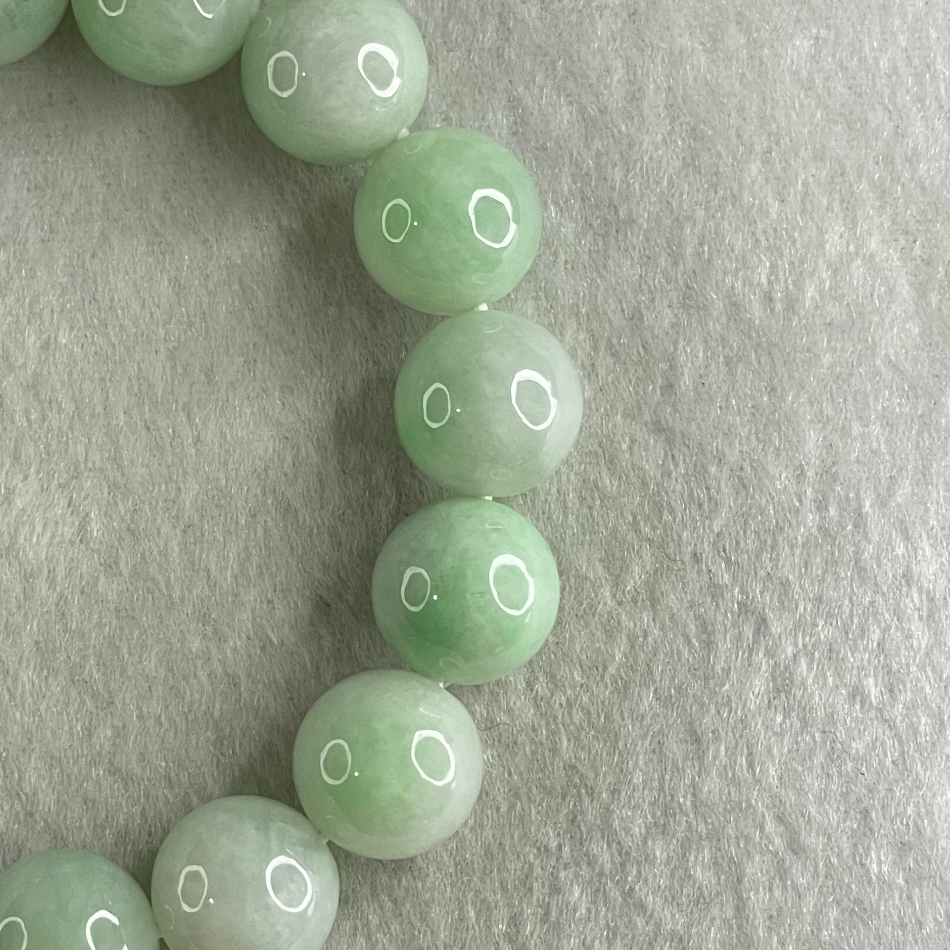 Type A Light Green Jadeite Beads Bracelet 54.51g 16cm 12.7mm 16 Beads - Huangs Jadeite and Jewelry Pte Ltd