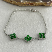 Natural Type A Omphacite Spicy Green Jadeite Cabochon 4-Leaf Clover in S925 Silver Bracelet | (4.34g | 15–18cm | 3.6 x 1.5mm x 12 Pcs | "Sì Yè Cǎo" Ultimate Good Luck Anchor, Feng Shui Prosperity Strand) - Huangs Jadeite and Jewelry Pte Ltd