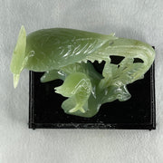 Natural Green Serpentine Double Phoenix on Tree with Wooden Stand Display 725.5g 169.0 by 210.0 by 112.0mm - Huangs Jadeite and Jewelry Pte Ltd