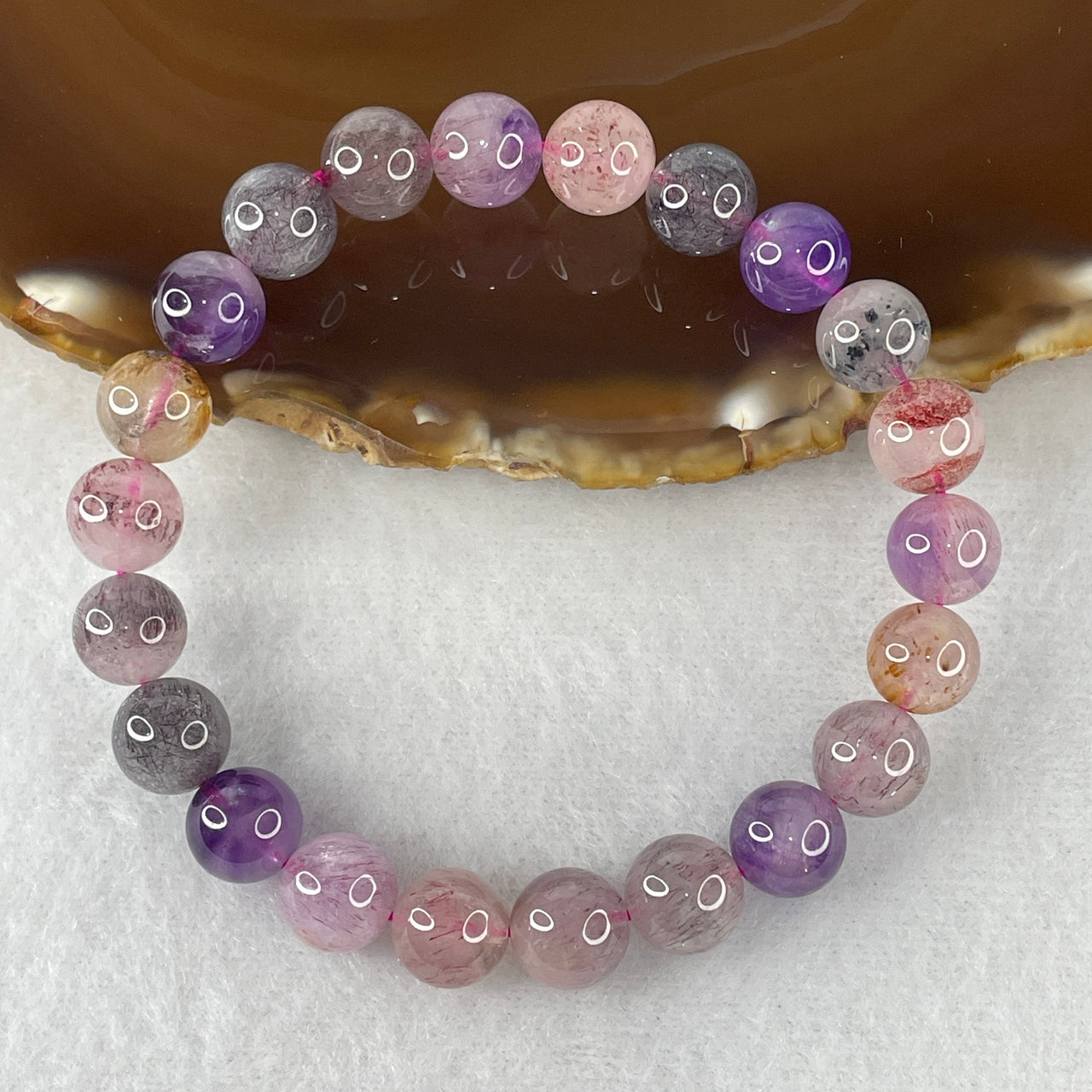 Certified Above-Average Grade Natural Super 7 Crystal Beads Bracelet | Bold High-Clarity Statement Strand | Authentic Sacred Seven Multi-Mineral Inclusions Quartz Spiritual Catalyst & Auric Shield Bracelet (24.03g | 17cm Length | 9.4mm | 22 Beads)
