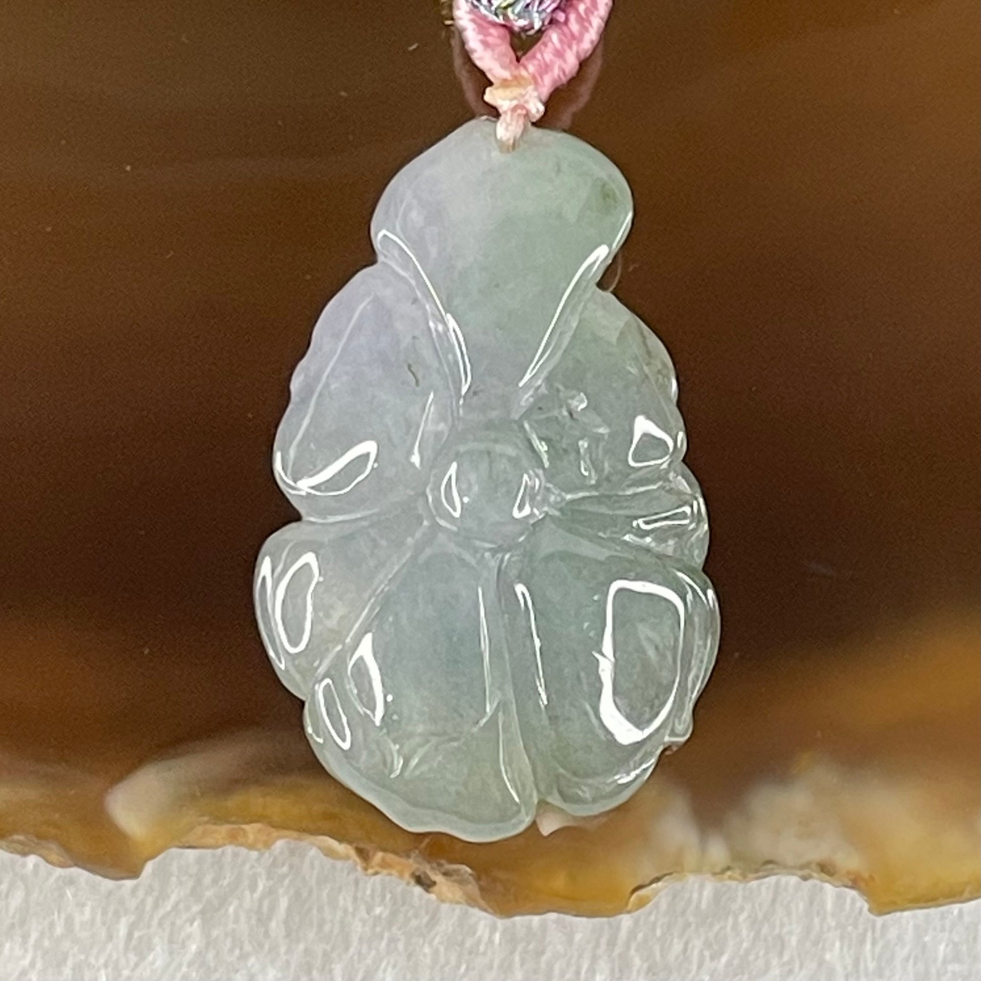 Type A Semi Icy Blueish Green with Lavender Lotus Flower Jadeite Flower Pendant 5.44g 27.3 by 17.5 by 7.9mm - Huangs Jadeite and Jewelry Pte Ltd