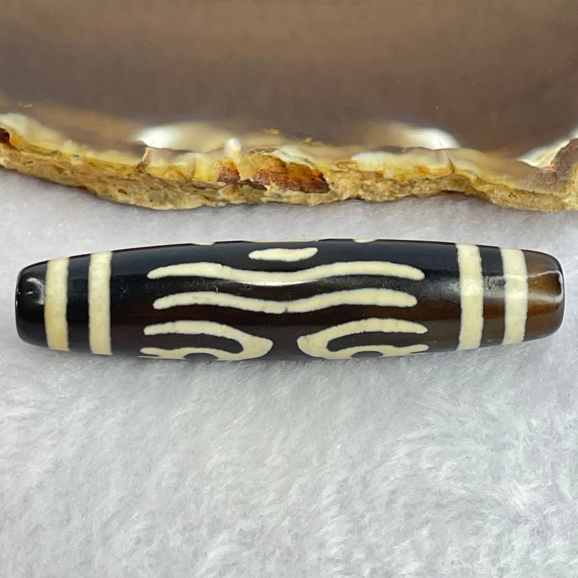 Natural Powerful Tibetan Old Oily Agate Zha Ji La Mu Female Cai Shen Bead Heavenly Master (Tian Zhu) 扎吉拉木女财神天珠 15.42g 58.5 by 13.3mm - Huangs Jadeite and Jewelry Pte Ltd