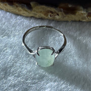 Natural Type A Semi Icy Faint Green Jadeite Oval Shape Cabouchon in S925 Silver Ring (Adjustable Size) 1.38g 9.5 by 7.2 by 3.5mm - Huangs Jadeite and Jewelry Pte Ltd