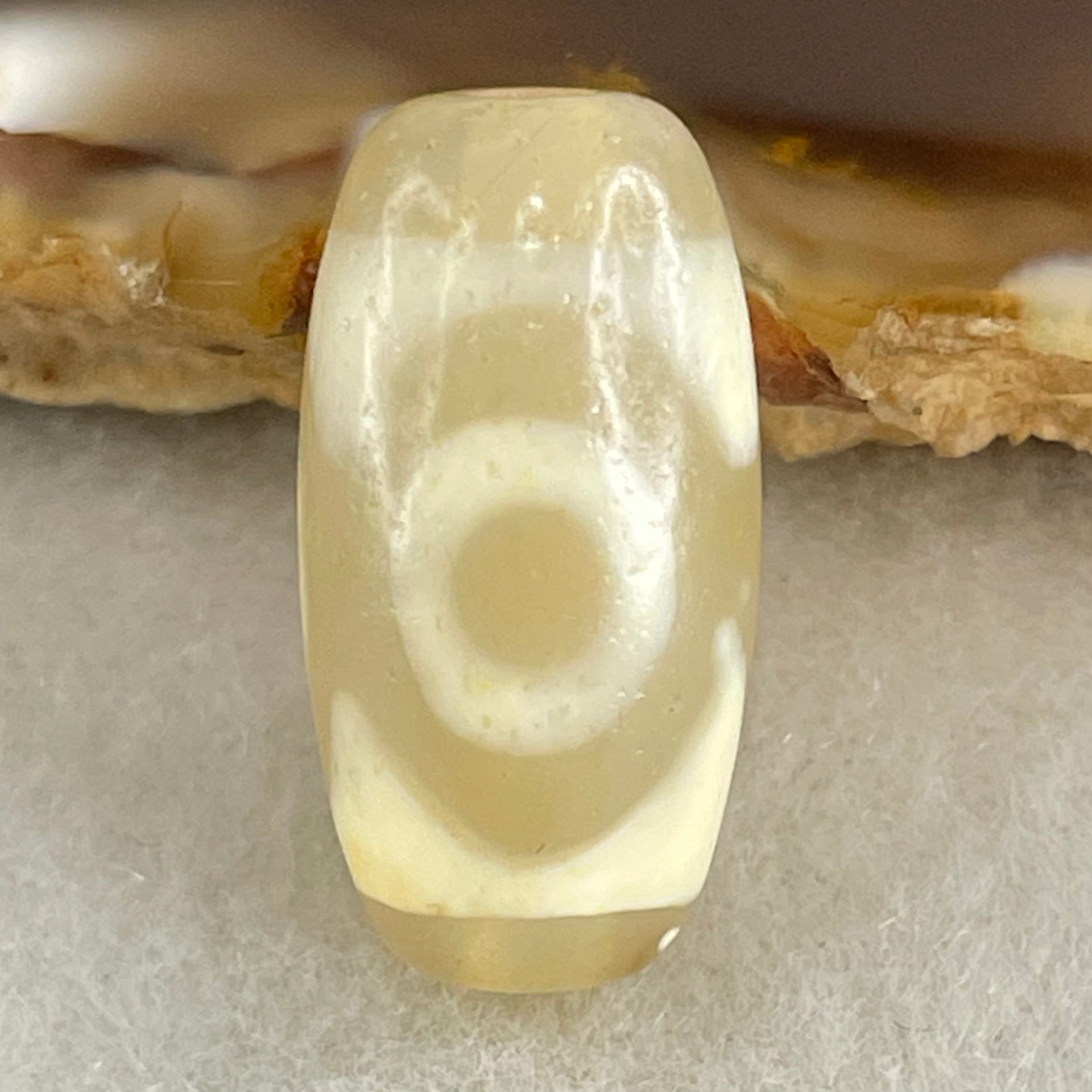 Natural Powerful Tibetan Old Oily Agate 3 Eyes Dzi Bead Heavenly Master (Tian Zhu) 三眼天诛 2.94g 19.6 by 10.0mm - Huangs Jadeite and Jewelry Pte Ltd