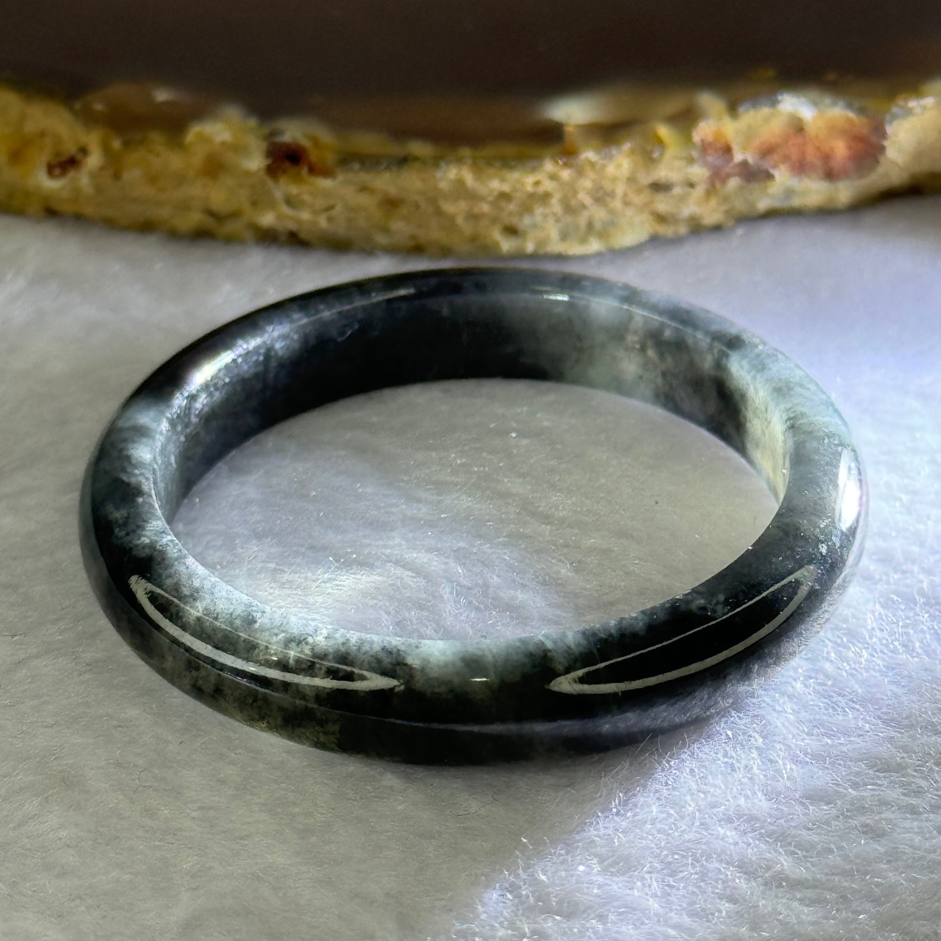 Type A Highly Translucent Black Grey Wuji Jadeite Baby Bangle 12.29g Internal Diameter 36.6mm 7.2 by 5.4mm - Huangs Jadeite and Jewelry Pte Ltd