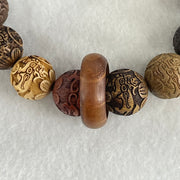 Natural Multi Color Rosewood with Prosperity Pixiu and Coin Beads Bracelet 24.55g 18cm 15.2mm 15 Beads - Huangs Jadeite and Jewelry Pte Ltd