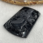 Type A Opaque to Partial Translucent Black Omphacite Jadeite Cai Shen Ye God of Fortune Pendant 26.80g 62.8 by 40.0 by 7.5mm - Huangs Jadeite and Jewelry Pte Ltd