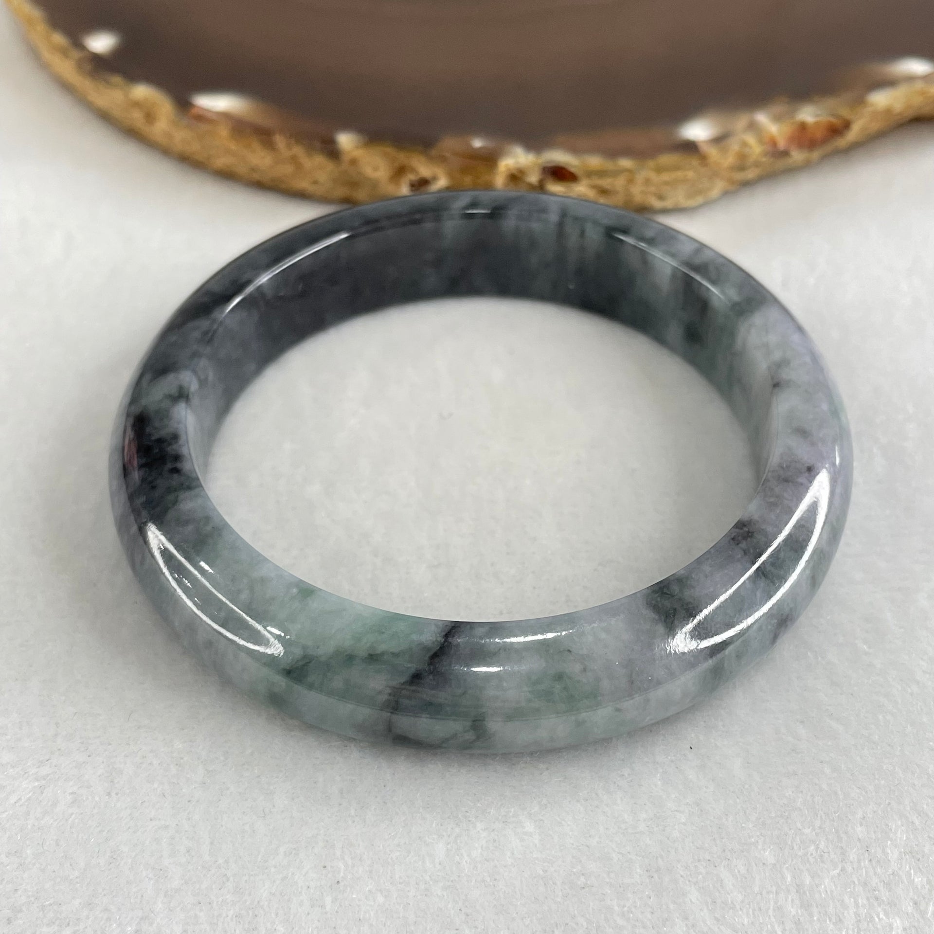 Type A Wuji Grey with Green Jadeite Bangle 61.58g Inner Diameter 56.4mm 12.6 by 8.8mm (Close to Perfect) - Huangs Jadeite and Jewelry Pte Ltd