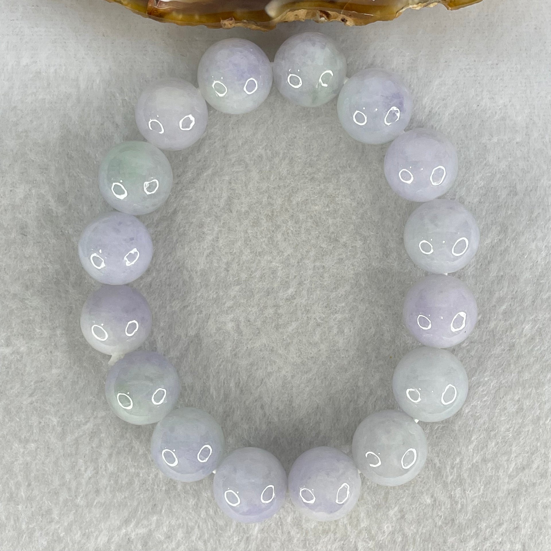 Good Grade Type A Lavender with Green Piao Hua  Jadeite Beads Bracelet 45.92g 16cm by 12.1mm by 16 Beads - Huangs Jadeite and Jewelry Pte Ltd