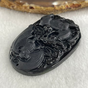 Type A Opaque to Partial Translucent Black Omphacite Jadeite Deer, Bat, Peach, Coins and Ruyi Pendant 27.95g 56.4 by 38.2 by 9.4mm - Huangs Jadeite and Jewelry Pte Ltd