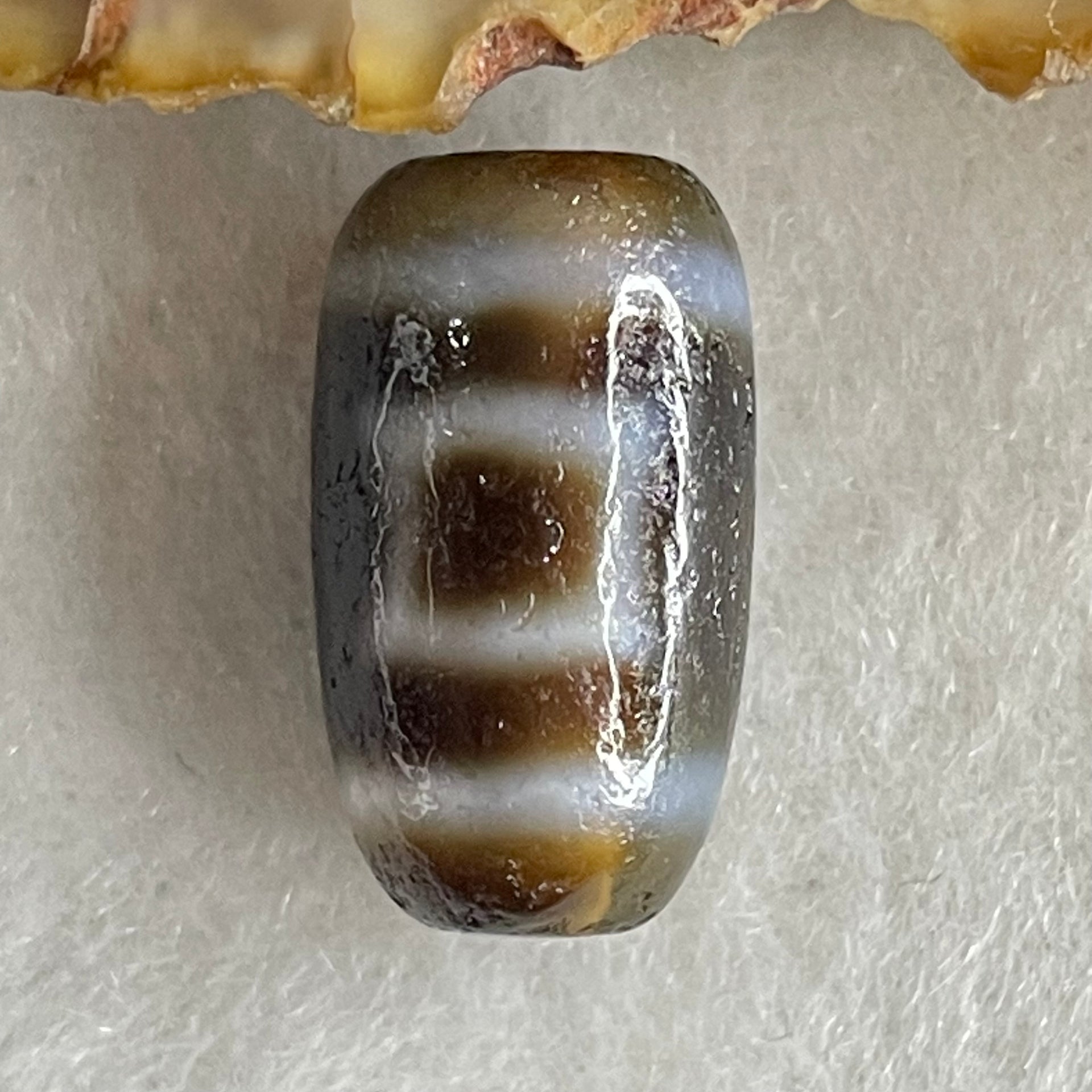 Natural Powerful Tibetan Old Oily Agate Sky Door Serenity 1 Eye Dzi Bead Heavenly Master (Tian Zhu) 一眼天诛 3.43g 18.8 by 10.6mm - Huangs Jadeite and Jewelry Pte Ltd