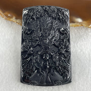 Type A Opaque to Partial Translucent Black Omphacite Jadeite 5 Dragons Pendant 32.20g 64.7 by 40.0 by 8.0mm - Huangs Jadeite and Jewelry Pte Ltd