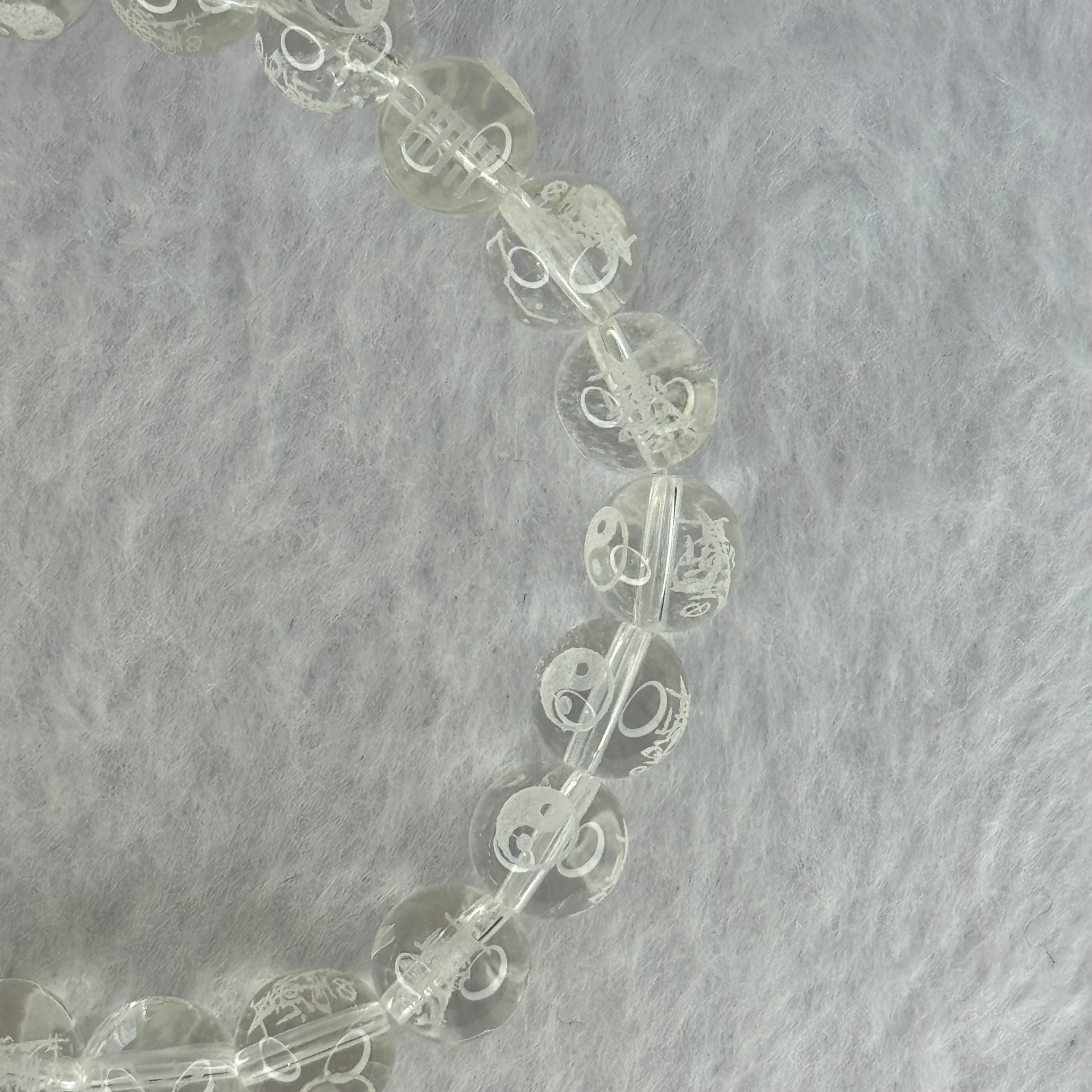 Natural Clear Quartz Beads with Inscription Bracelet 17.94g 15.5cm 8.4mm 23 Beads - Huangs Jadeite and Jewelry Pte Ltd