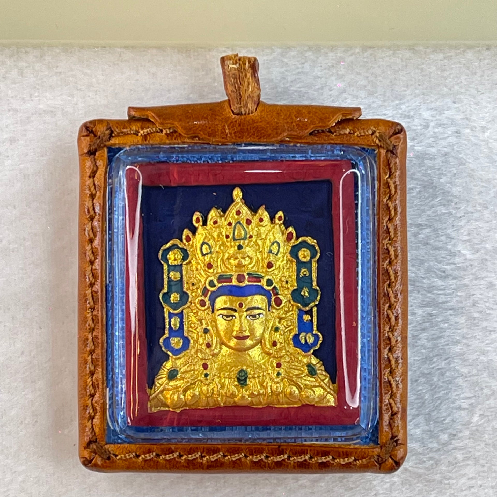 Authentic Thai Butterfly Buddha in Acrylic and Leather Pendent 31.82g 57.4 by 50.9 by 19.3mm - Huangs Jadeite and Jewelry Pte Ltd