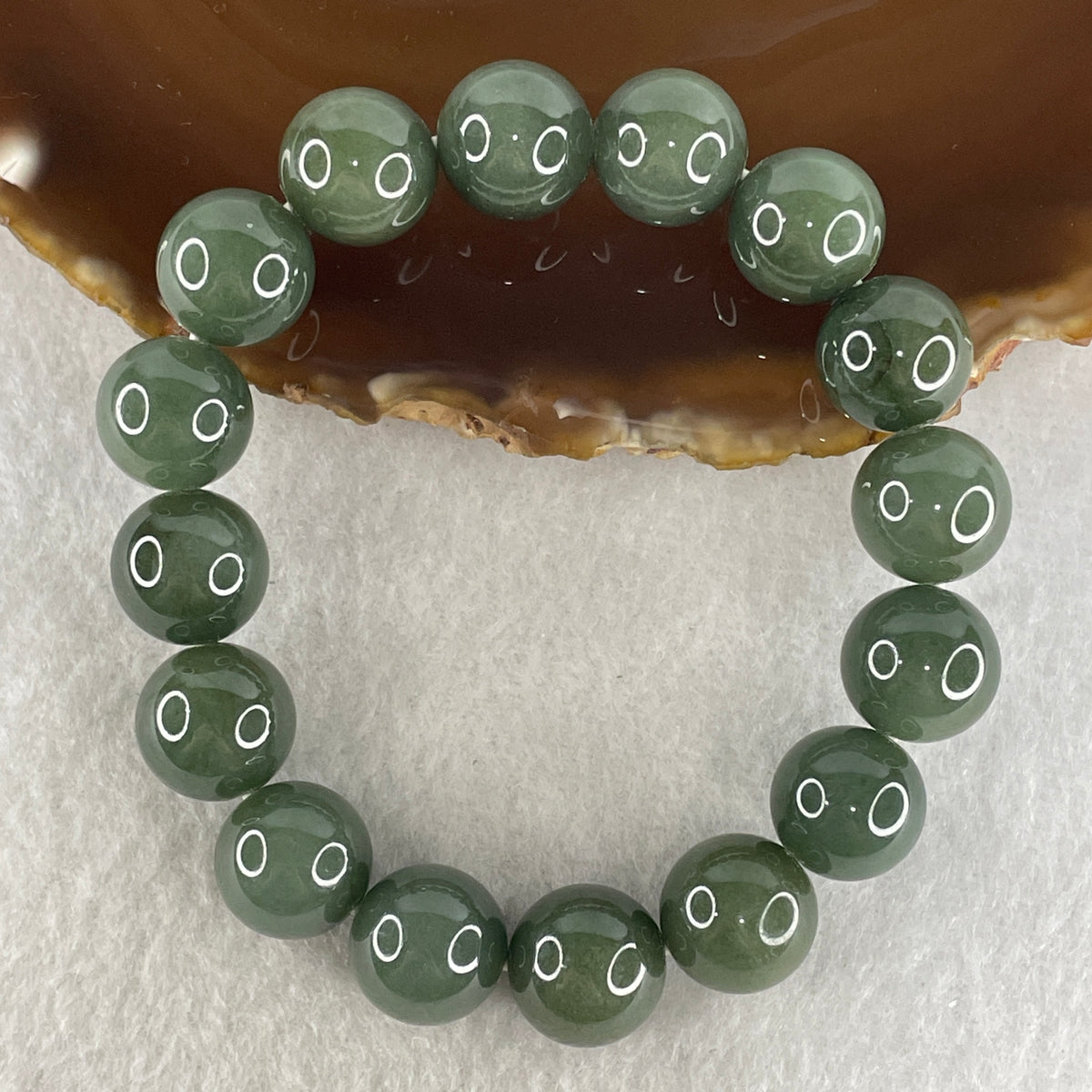 Natural Type A Blueish Green Jadeite Beads Bracelet | (65.07g | 17.0cm | 13.5mm x 16 Beads | Throat & Heart Chakra Synergy, Strategic Wisdom & Feng Shui Prosperity Anchor)