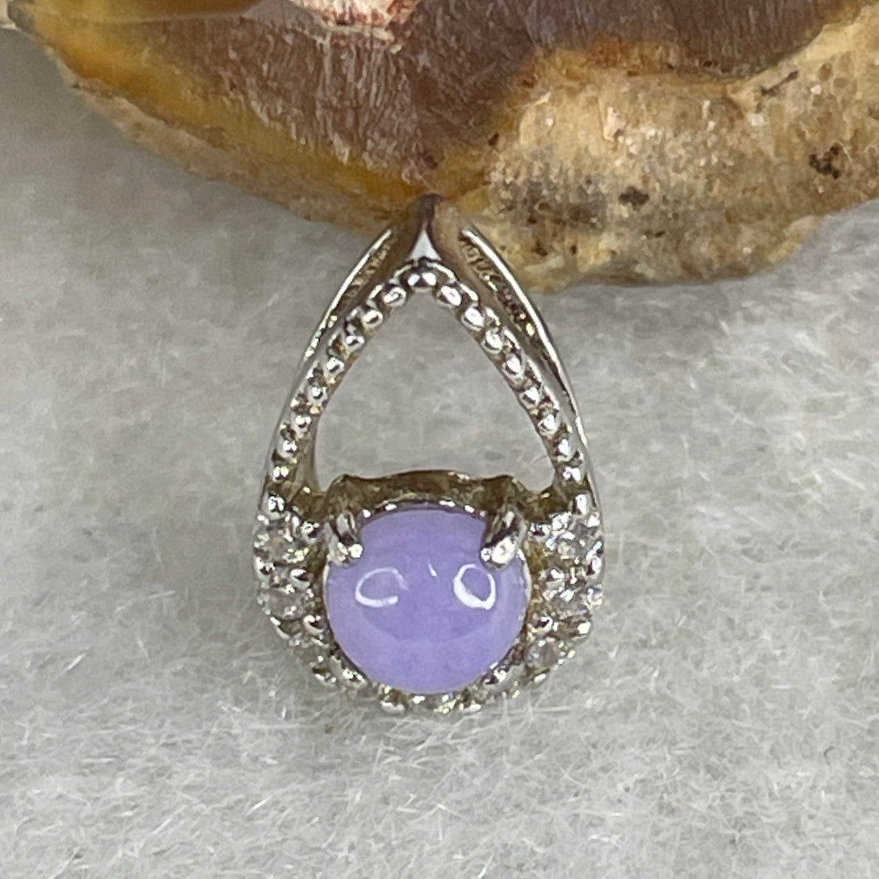Type A Intense Bright Lavender Jadeite Minimalist Cabochon Pendant | High-Saturation Violet Dome | Solid S925 Sterling Silver Pendant | Dainty "Neon-Violet" Statement Token Charm (0.66g 3.9x3.0mm)
